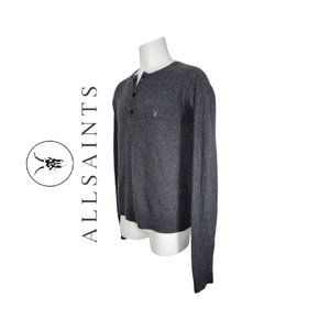 ALLSAINTS Tallin Grandad Blended Wool 3 Button Sweater Men's XL - Dark Gray